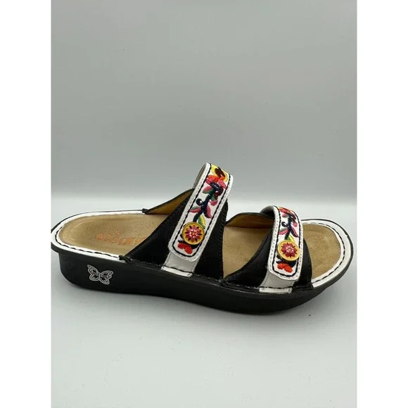 Alegria Floral Embroidered Clara Slides Sandals EU 38 US 7.5 Leather Slip Ons - Picture 14 of 16